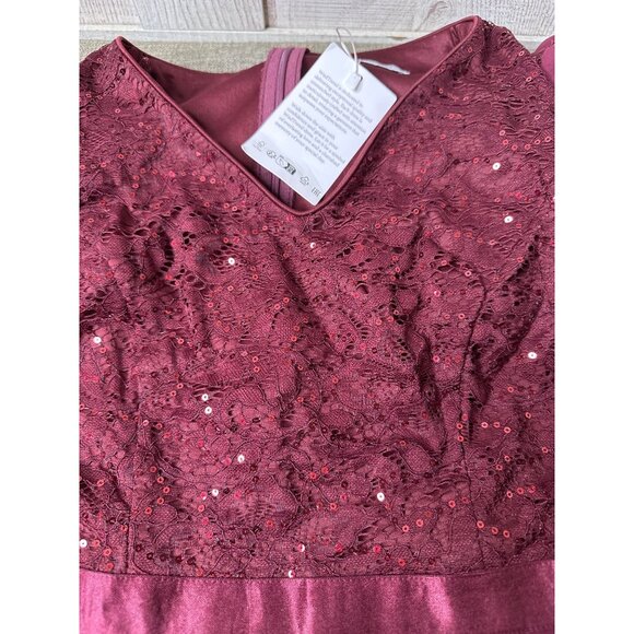 Womens S Burgundy Formal Dress Sequins Lace Bodice Sheer Sleeves Back Zipper - Picture 7 of 11